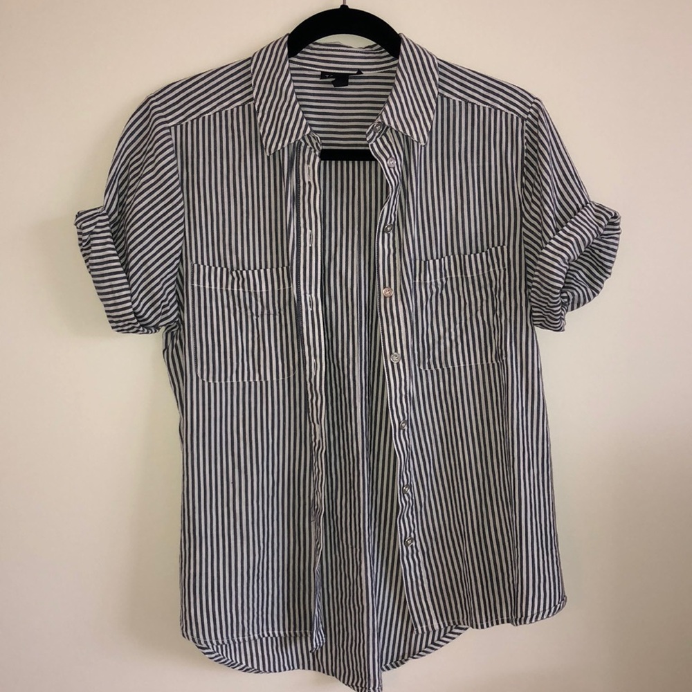 Topshop Grey and White Striped Button Up